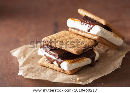 homemade marshmallow s\'mores with chocolate on crackers
