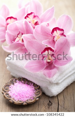 spa and bath with orchids