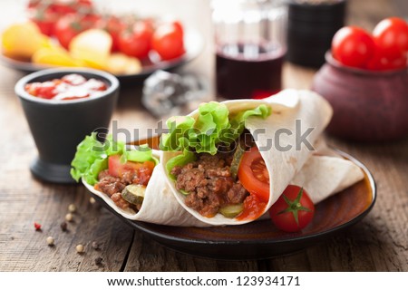 Tortilla Wraps With Meat And Vegetables