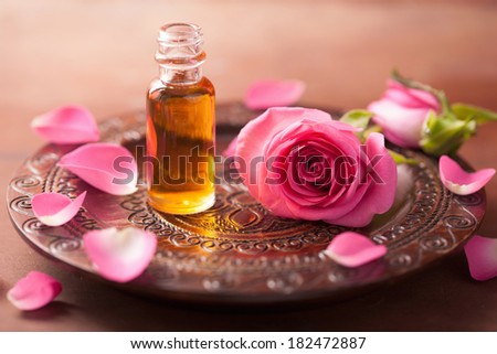 rose flower and essential oil. spa and aromatherapy
