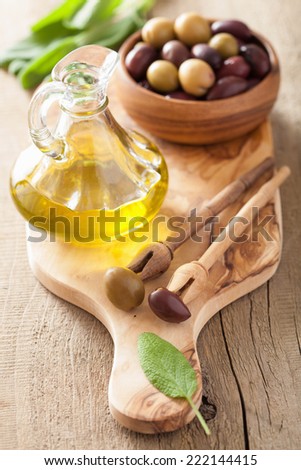 black and green marinated olives oil sage leaf
