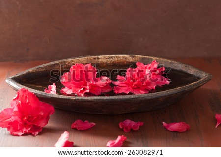 azalea flowers in bowl for aromatherapy spa