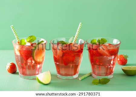 summer strawberry lemonade with lime and mint