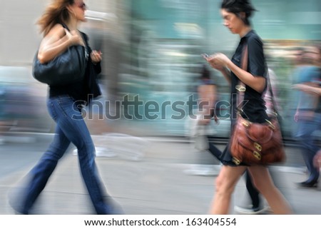 shopping in the city in motion blur
