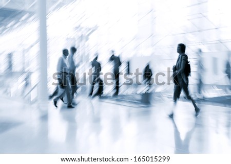 lobby in the rush hour is made in the manner of blur and a blue tonality