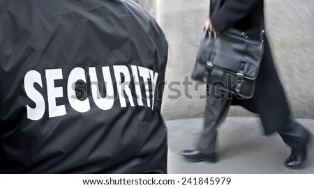 label inscription on the uniform of the security guard