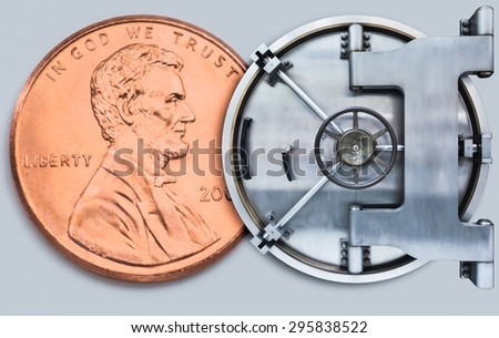 The metallic  Bank vault door on a white background concept of reliability