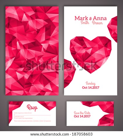 Wedding invitation cards template with abstract polygonal heart Vector illustration Wedding invitation cards template with abstract polygonal heart Vector illustration
