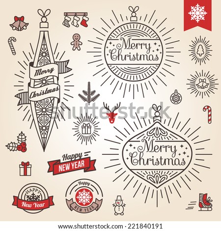 Christmas set Vector illustration Labels emblems and other decorative elements in vintage style Cute Xmas characters Deer head Snowman in hat Gingerbread man Christmas set Vector illustration Labels emblems and other decorative elements in vintage style Cute Xmas characters Deer head Snowman in hat Gingerbread man