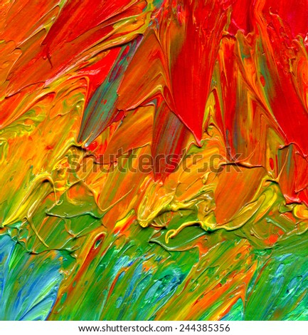Abstract acrylic painted background. Hand drawn rainbow strokes. Imitation of child's drawing. Optimistic summer splash backdrop.