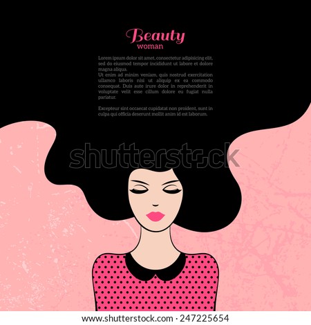 Vintage Fashion Woman with Long Hair. Vector Illustration. Stylish Design for Beauty Salon Flyer or Banner. Girl Silhouette - cosmetics, beauty, health & spa, fashion themes.