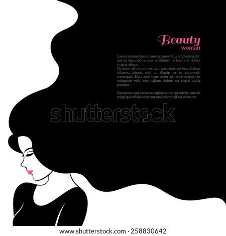 Vintage Fashion Woman with Long Hair. Vector Illustration. Stylish Design for Beauty Salon Flyer or Banner. Girl Silhouette - cosmetics, beauty, health  spa, fashion themes.