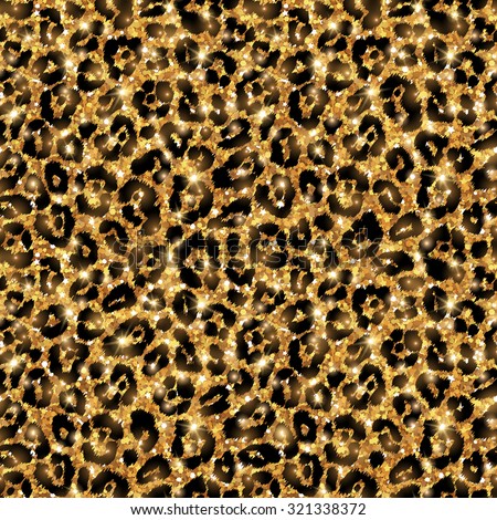 Seamless gold leopard pattern. Vector illustration. Shining fashion wild background. Chic animal print, leopard texture. Shining festive backdrop. Creative wild animal tiling.