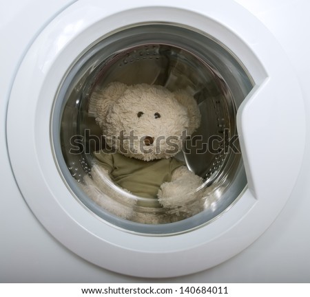 fluffy toy in the washing machine