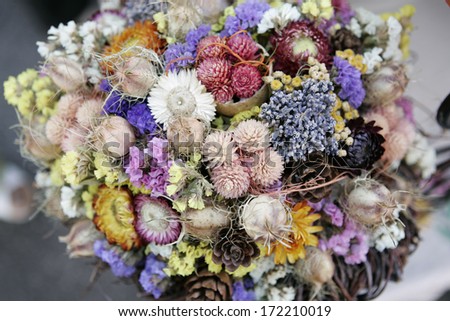 Closeup of a beautiful bouquet of dried flowers (floral vintage decoration)