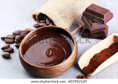 Melting chocolate / melted chocolate/ chocolate swirl/ stack/ chips and powder
