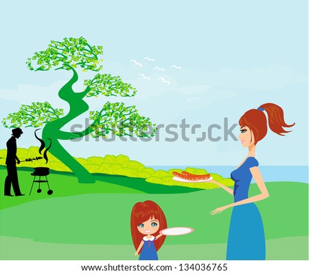 A vector illustration of a family having a picnic in a park