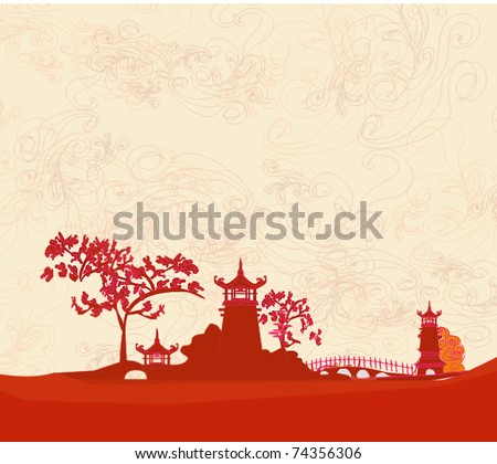 old paper with Asian Landscape old paper with Asian Landscape