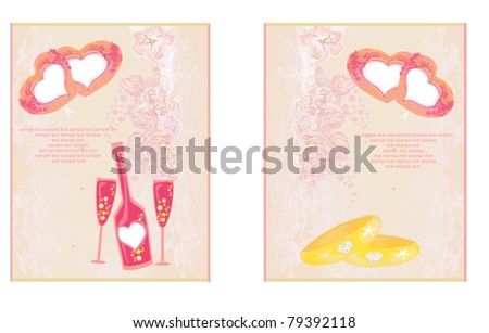 stock vector Wedding banners with champagne and rings vector illustration