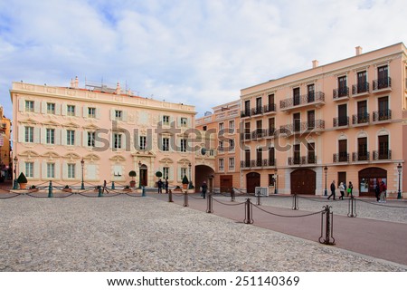 MONACO-VILLE, MONACO - JAN 26, 2015: Scene of the Place du Palais square (palace square) in Monaco-Ville, Monaco