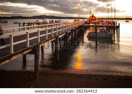 Sunset in the pier of Russell, Bay of Islands, Northland, North Island, New Zealand