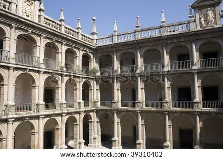Historic courtyard of spanish university Courtyard in Ancient Major School of San Ildefonso, today Rectorado of AlcalÃ  de Henares - Spain