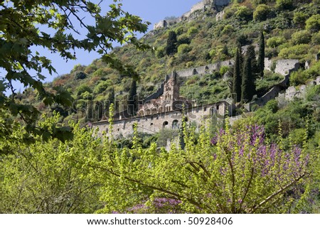 View of Pantanassa Monastery - Mystras The Monastery is a women\'s convent founded in the 15th century - Peloponnese Greece. UNESCO World Heritage Site.