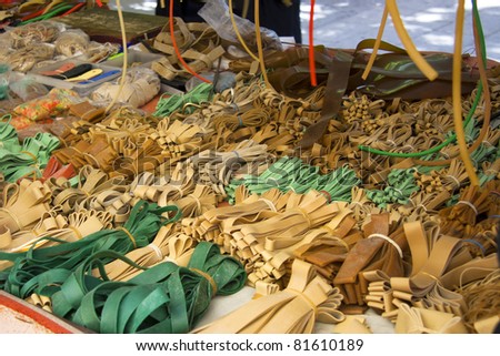 Rubber band, assortment of colors and size in market stall of Rastro de Madrid - Spain