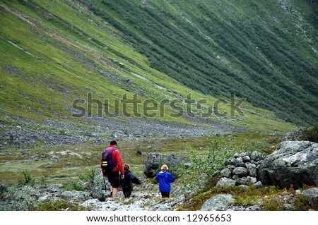 family on a hike in the mountains