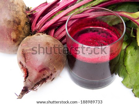 Fresh juice of red beets on white