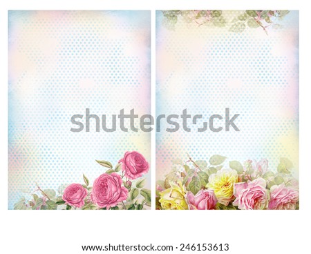 Shabby chic backgrounds with roses. Floral pastel vintage background.