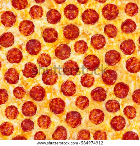 Pepperoni Pizza. A seamless food texture. Use this texture in fabric and material prints, image backgrounds, posters and menus, invitations, collage, gift wrap, wallpaper, within type designs etc.