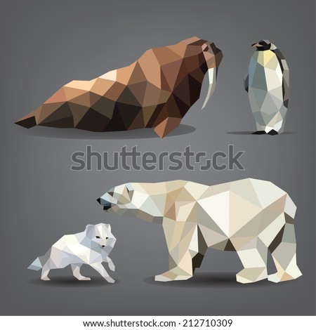 Vector set of animals of the north bear arctic fox walrus penguin Vector set of animals of the north bear arctic fox walrus penguin