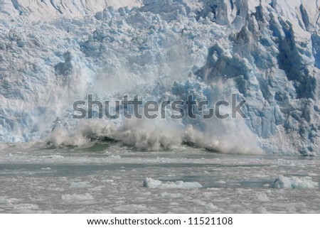 Ice breaking off glacier in Los Glaciares National Park, Calafate, Patagonia, Argentina
