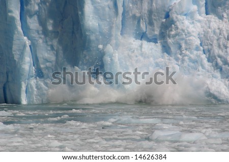 Ice breaking and falling into the water, Los Glaciares National Park, Argentina