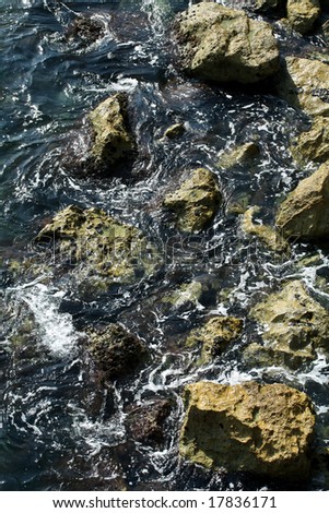Swirling patterns of water around rocks
