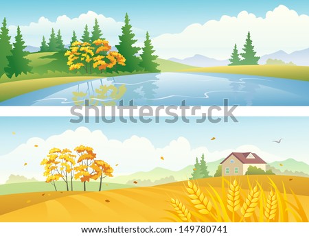 Vector Banners With Beautiful Fall Nature Landscapes