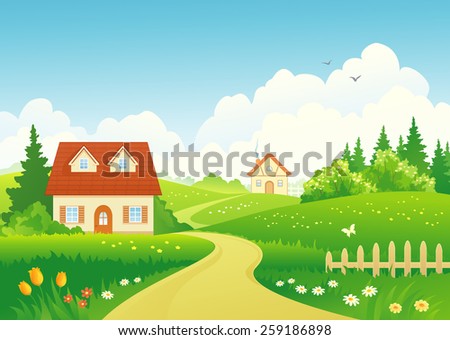Vector illustration of a beautiful rural landscape