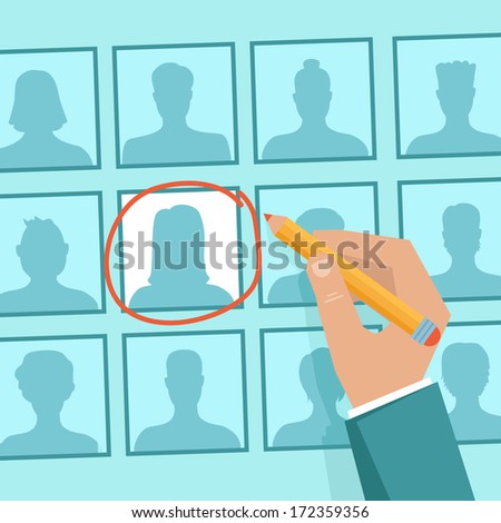 Vector human resources concept hand holding woman icon in flat style Vector human resources concept hand holding woman icon in flat style