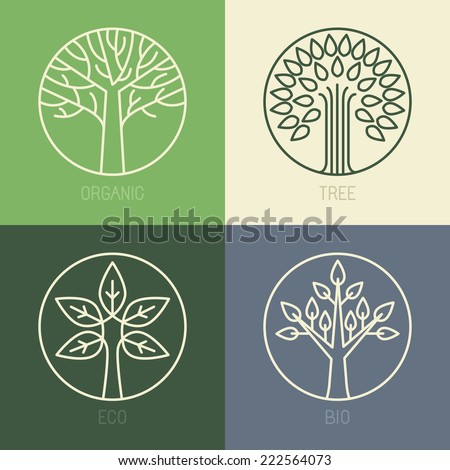 Vector organic badges outline circle monograms and logos ecology and bio design elements Vector organic badges outline circle monograms and logos ecology and bio design elements