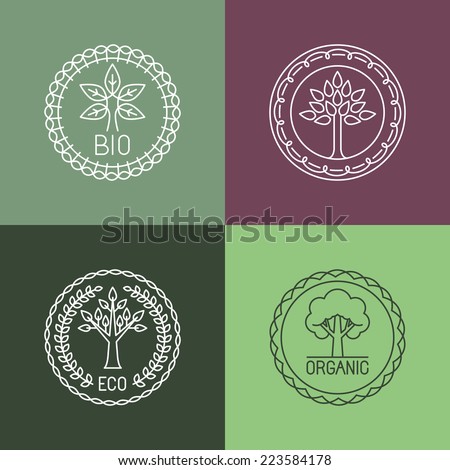 Vector organic badges outline circle monograms and logos ecology and bio design elements Vector organic badges outline circle monograms and logos ecology and bio design elements