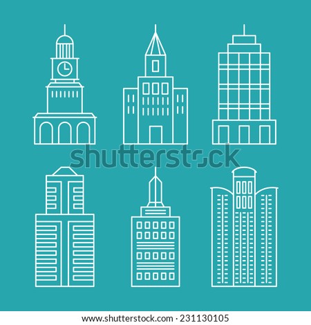 Vector set outline buildings and houses line design elements Vector set outline buildings and houses line design elements