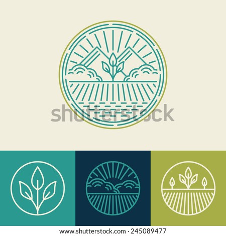 Vector agriculture and organic farm line logos - set of design elements and badges for food industry