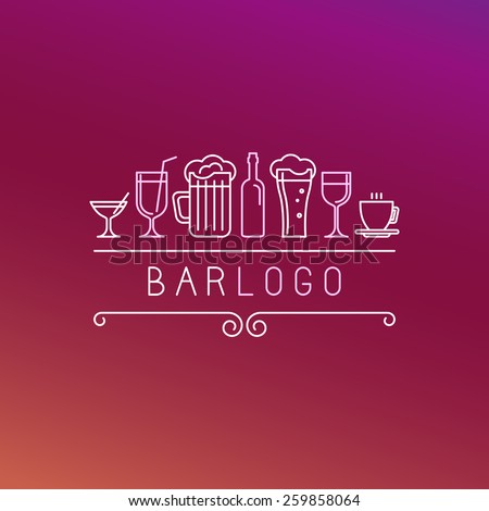 Vector bar logo in linear style - wine and drinks icons and signs