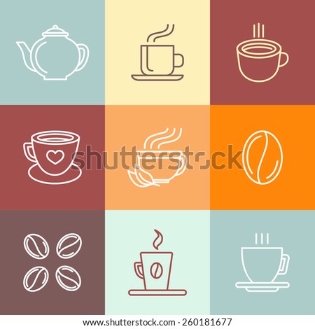 Vector Set Of Coffee Logos And Icons In Outline Style - Trendy Emblems