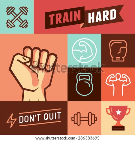 Vector set of design elements and icons for motivational sport posters and banners - signs for gyms and crossfit  trainings