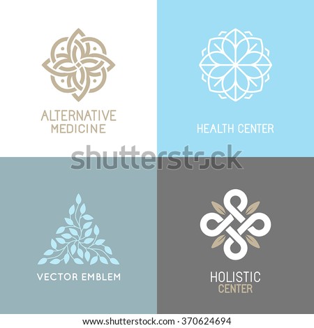 Vector set of abstract logos - alternative medicine concepts and health centers insignias  - yoga and spiritual emblems