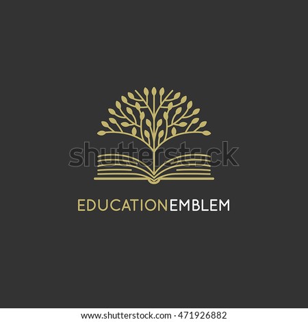 Vector abstract logo design template - online education and learning concept - tree and book icon - emblem for courses, classes and schools