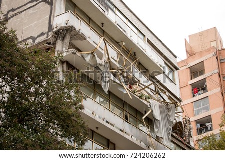 Structural damage to a multi family building caused by a 7.1 magnitude earthquake that struck central Mexico on September 19th, 2017