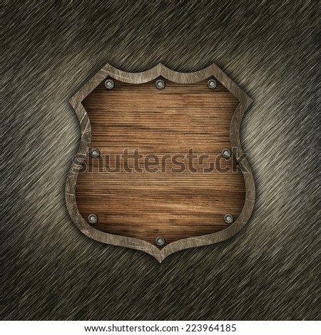 Wood plate on metal background for text